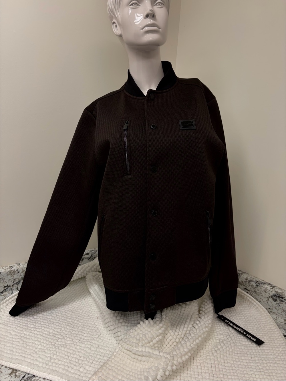 Karl Lagerfeld Dark Brown Bomber Varsity Jacket